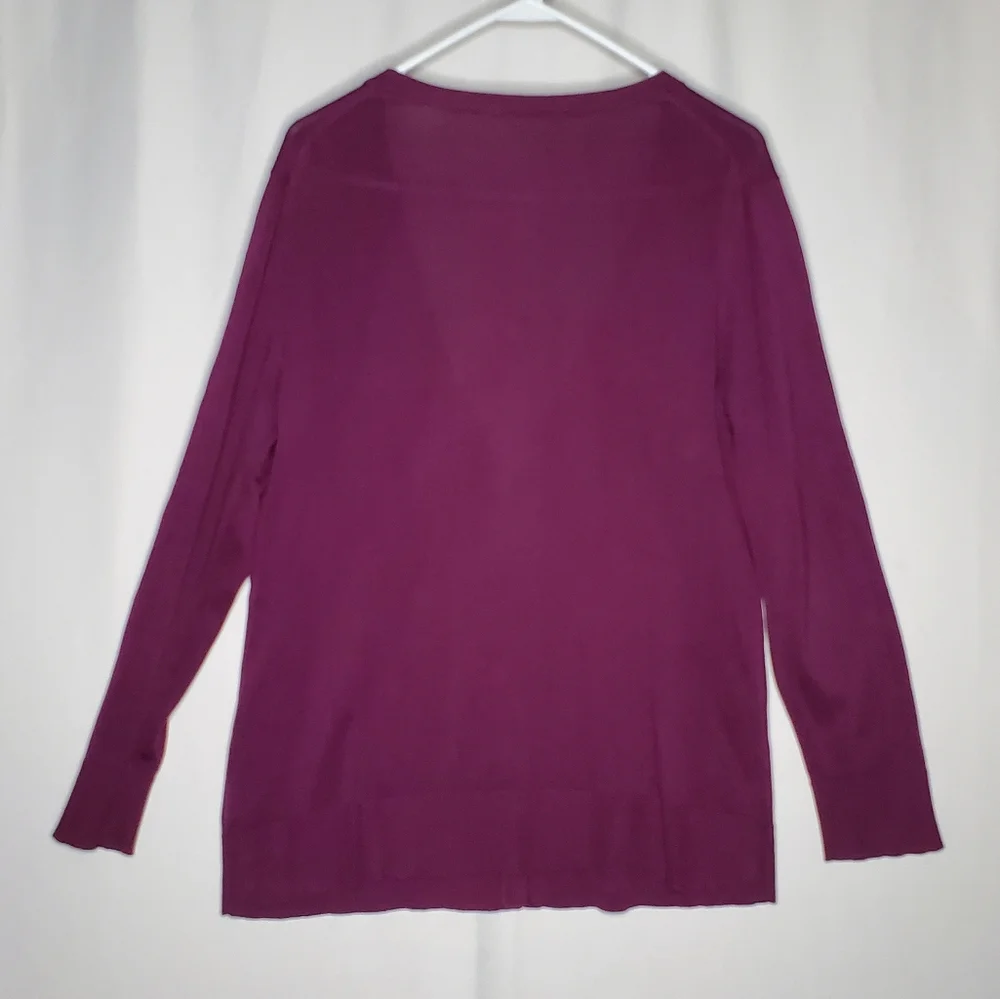 Coldwater Creek Button Cardigan Women 1X V-Neck‎ Purple Silk Cotton Knit Preppy